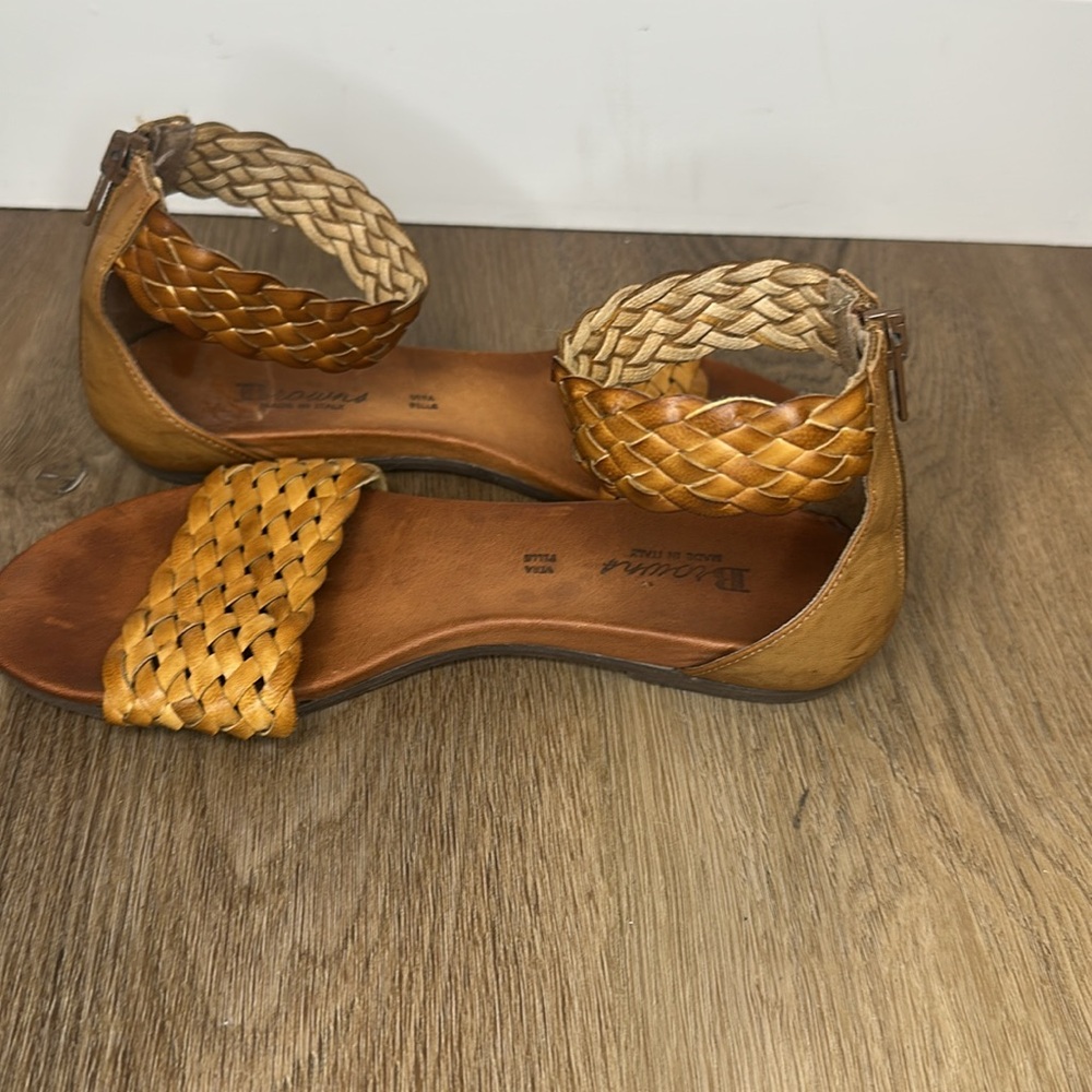 Leather Sandals Warm Tan Boho Woven Flat Sandals Size 36 (US 6) Summer BROWNS - Picture 9 of 16